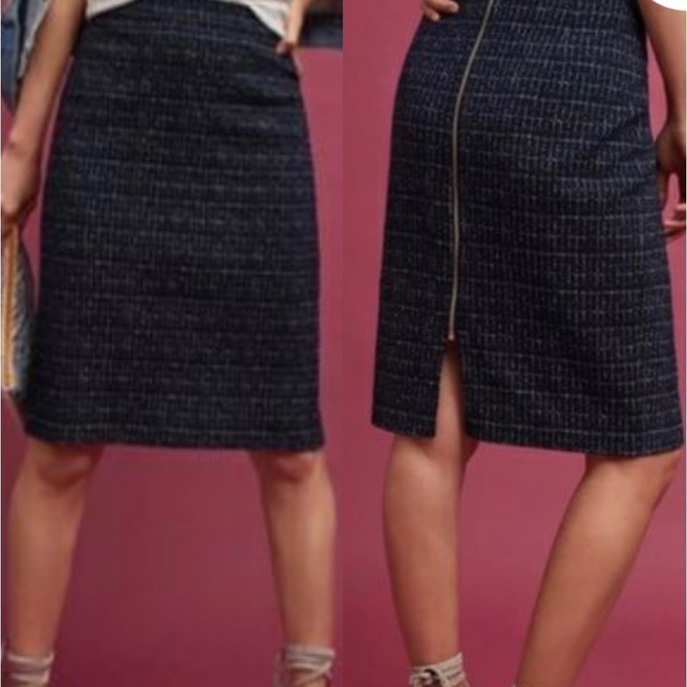 Excellent Condition, Maeve Navy & White Tweed Pencil Skirt w/ Back Zip, Sz Small